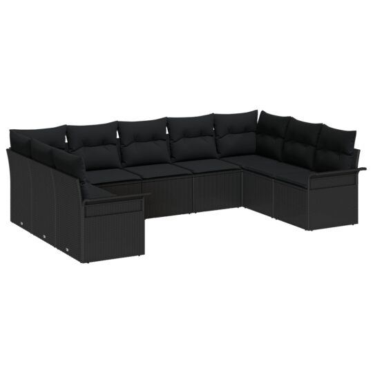 Alternative view of Set de canapele pentru grădină cu pernă 9 pcs Negru Rattan poli