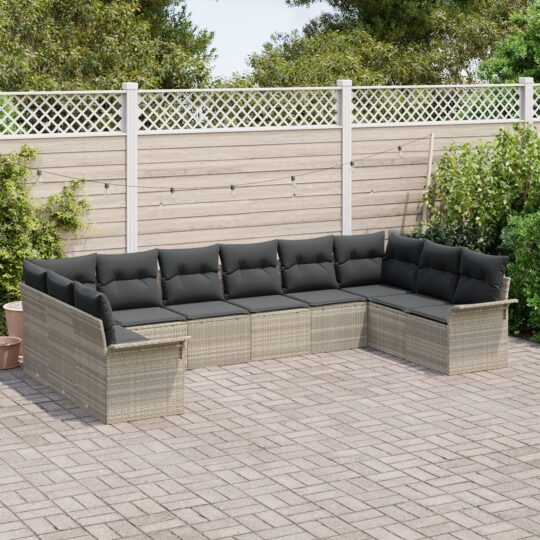 3354211 3 Set de canapele pentru grădină 10 pcs Gri deschis Rattan poli 3354211 3