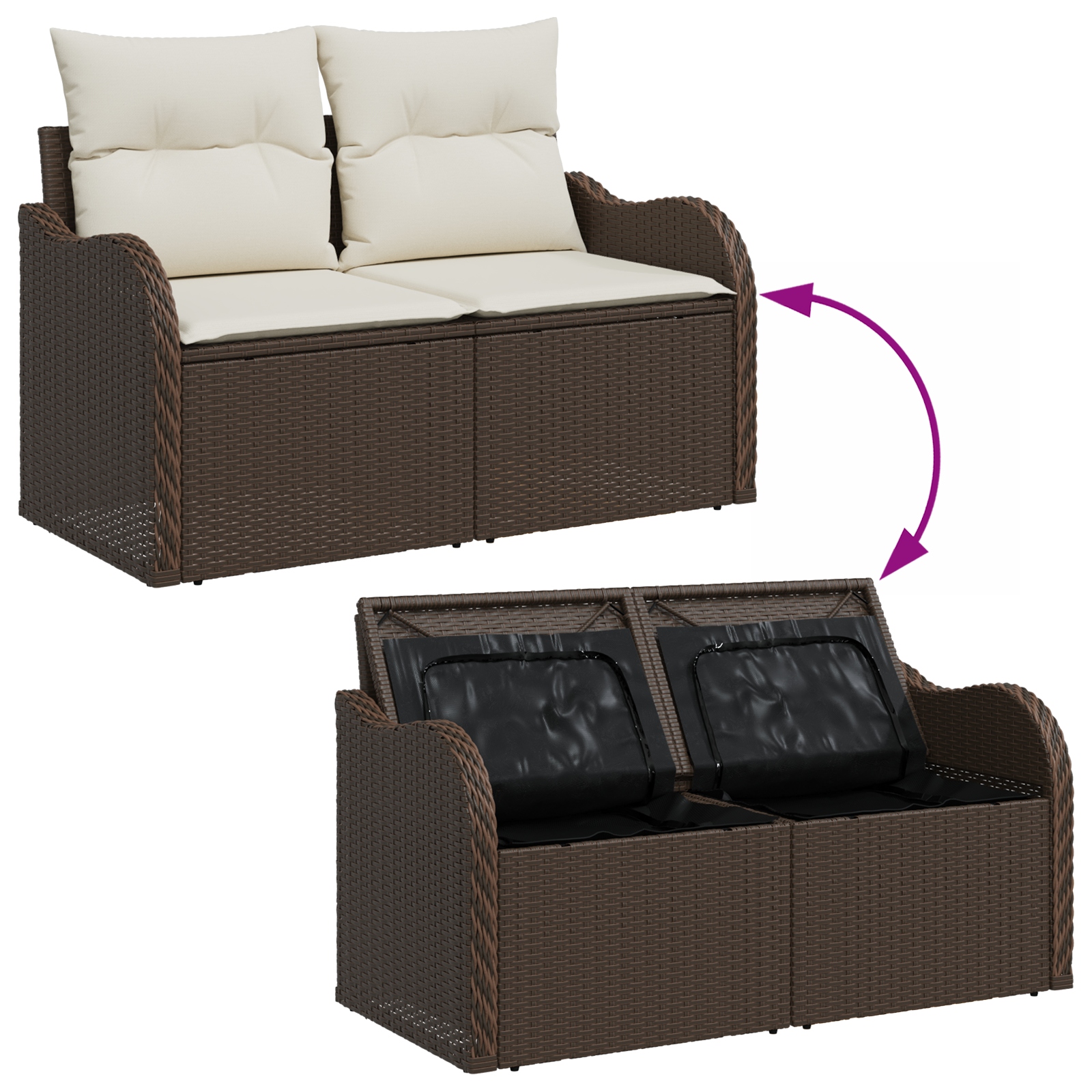 3354227 8 Set de canapele pentru grădină cu pernă 3 pcs Maro Rattan poli Set de canapele pentru grădină cu pernă 3 pcs Maro Rattan poli - imagine 8
