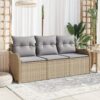 3354229 1 Set de canapele pentru grădină cu pernă 3 pcs Bej Rattan poli 3354229 1