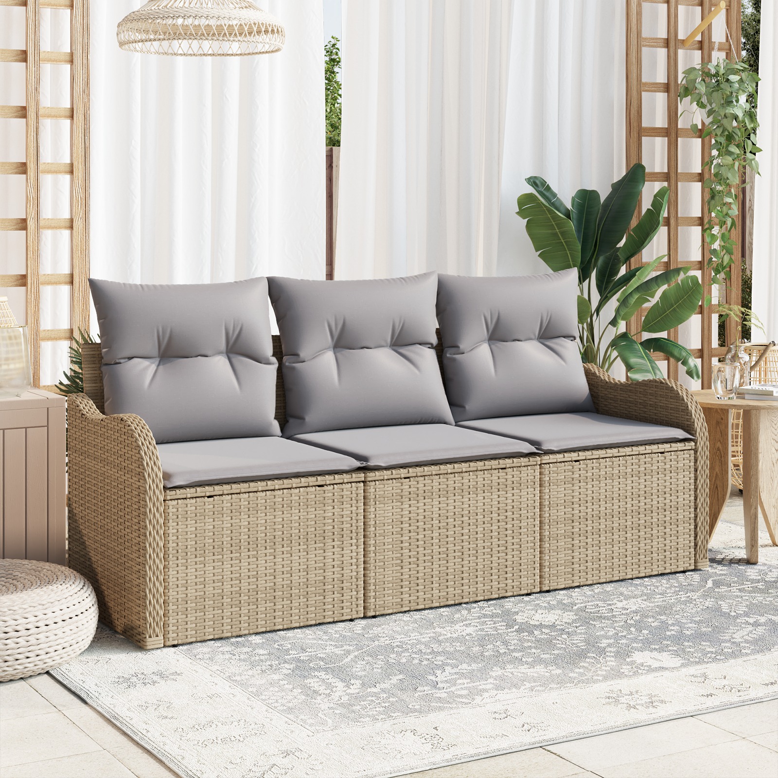 3354229 1 Set de canapele pentru grădină cu pernă 3 pcs Bej Rattan poli Set de canapele pentru grădină cu pernă 3 pcs Bej Rattan poli
