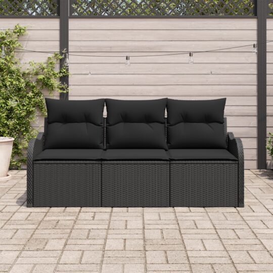3354232 3 Set de canapele pentru grădină cu pernă 3 pcs Negru Rattan poli 3354232 3