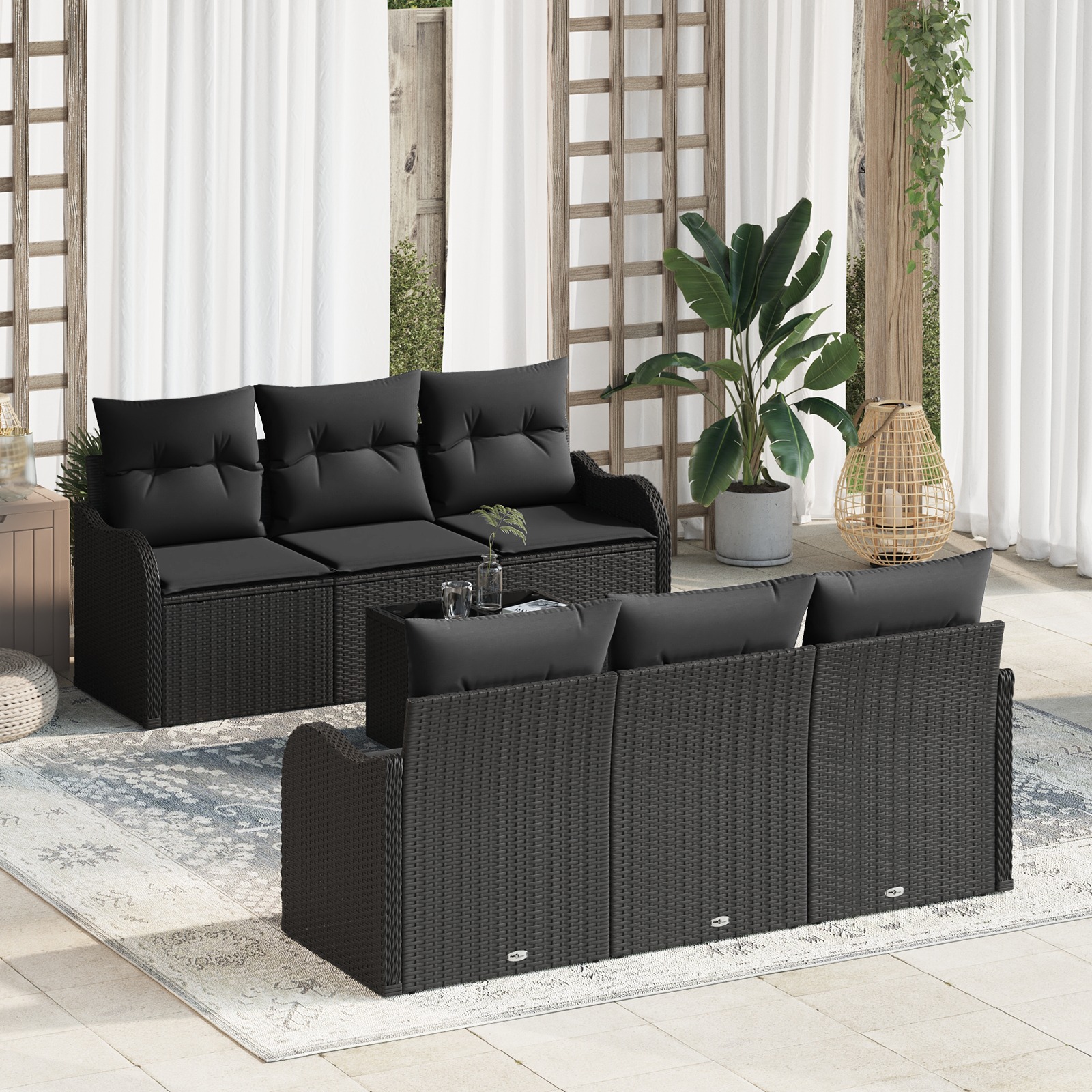 3354262 1 Set de canapele pentru grădină 7 pcs Negru 55 x 55 x 37 cm Set de canapele pentru grădină 7 pcs Negru 55 x 55 x 37 cm