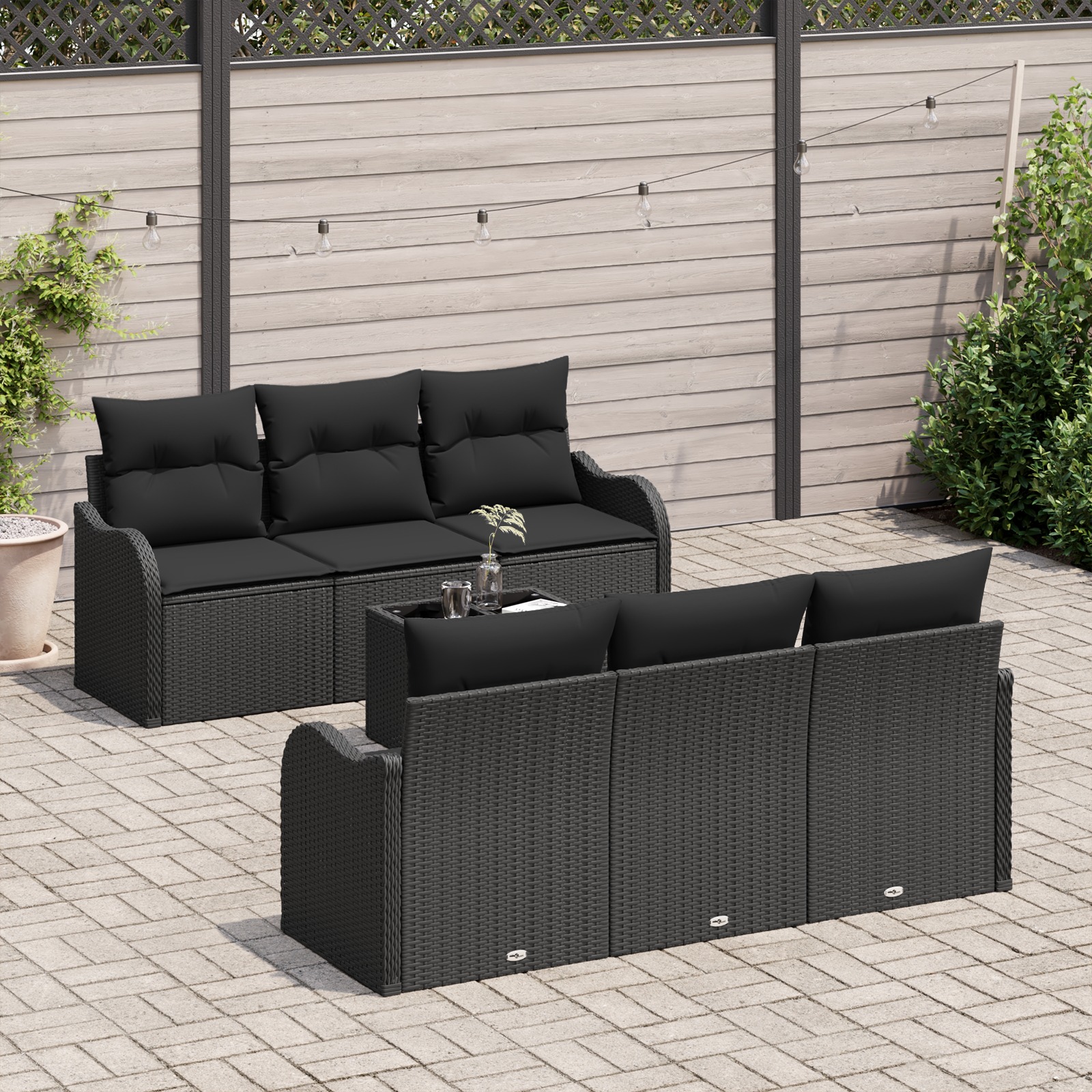 3354262 3 Set de canapele pentru grădină 7 pcs Negru 55 x 55 x 37 cm Set de canapele pentru grădină 7 pcs Negru 55 x 55 x 37 cm - imagine 3