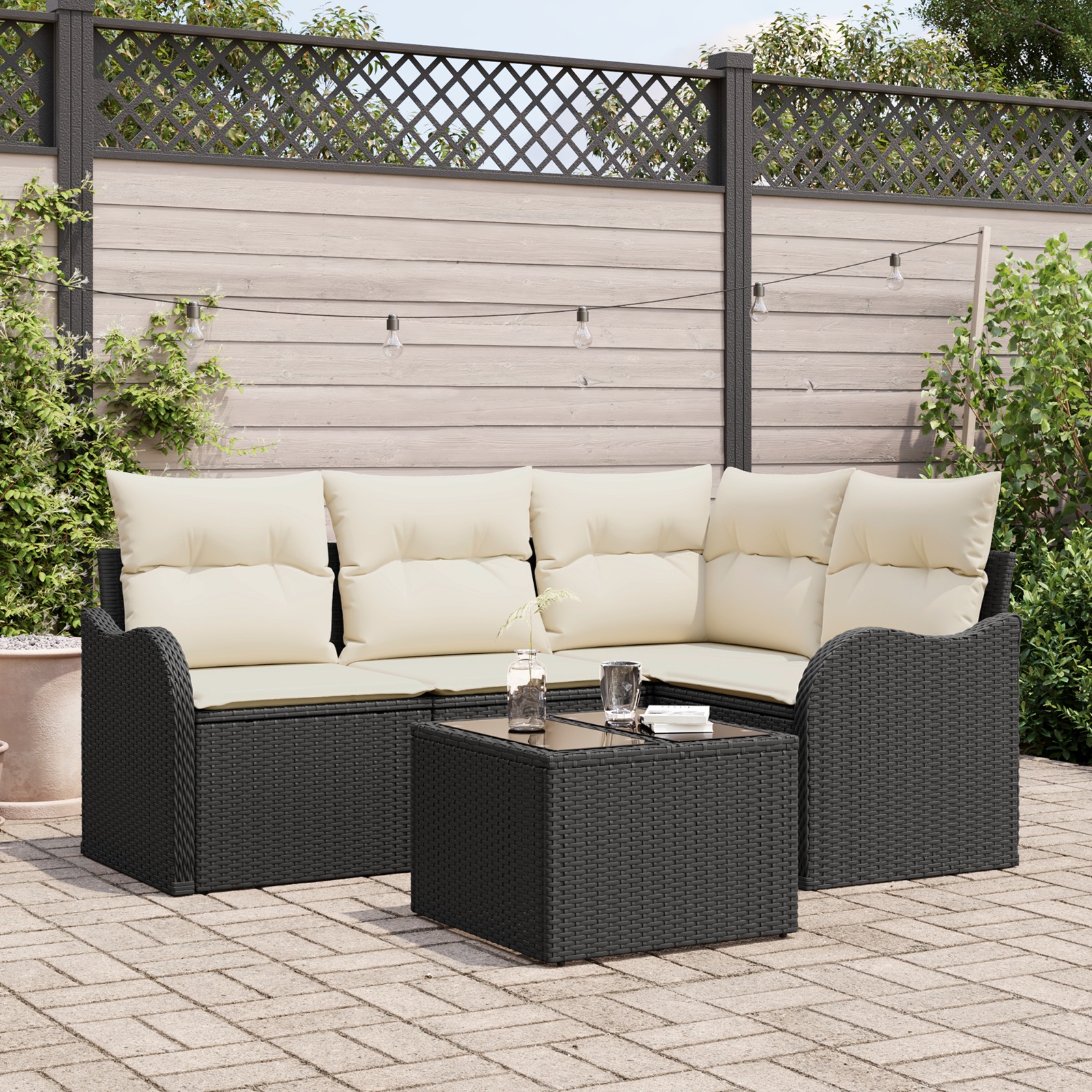3354356 1 Set de canapele pentru grădină cu pernă 5 pcs Maro Rattan poli Set de canapele pentru grădină cu pernă 5 pcs Maro Rattan poli