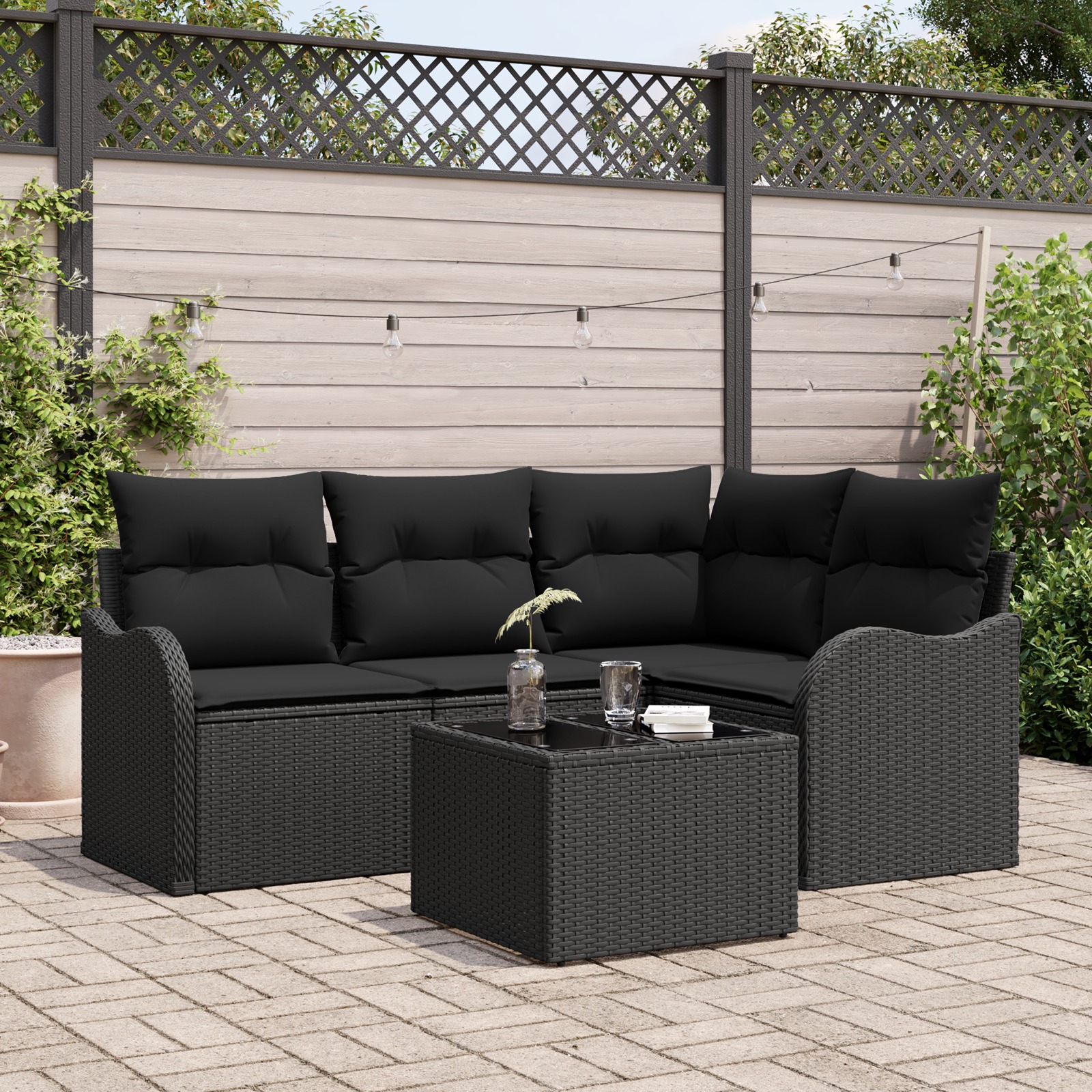 3354362 1 Set de canapele pentru grădină cu pernă 5 pcs Bej Rattan poli Set de canapele pentru grădină cu pernă 5 pcs Bej Rattan poli