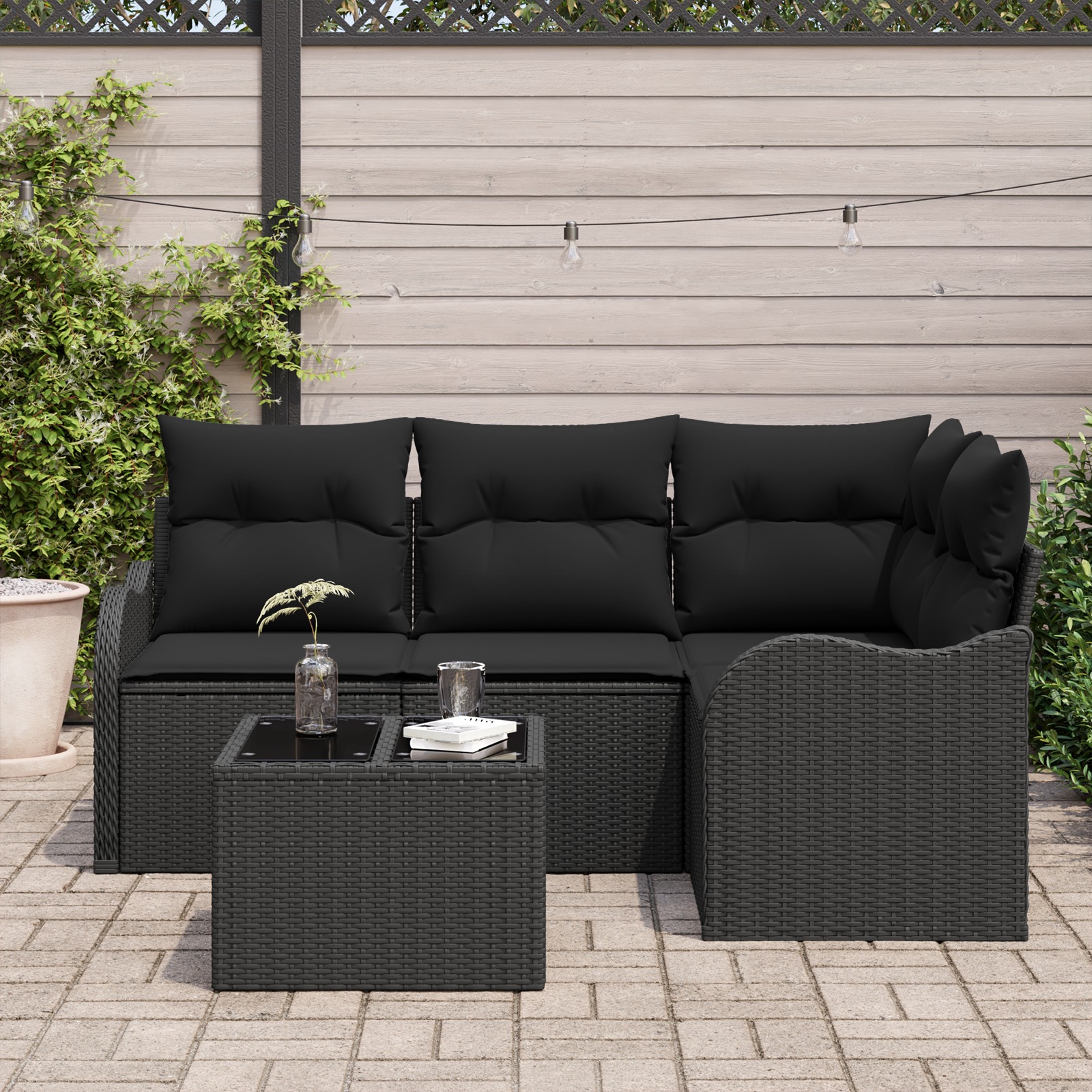 3354362 3 Set de canapele pentru grădină cu pernă 5 pcs Bej Rattan poli Set de canapele pentru grădină cu pernă 5 pcs Bej Rattan poli - imagine 3