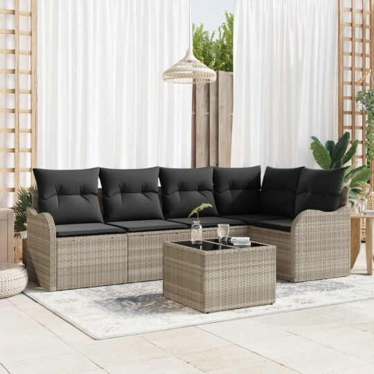 Set de canapele pentru grădină cu pernă 6 pcs Gri Rattan poli
