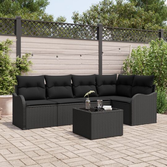 Set de canapele pentru grădină cu pernă 6 pcs Bej Rattan poli