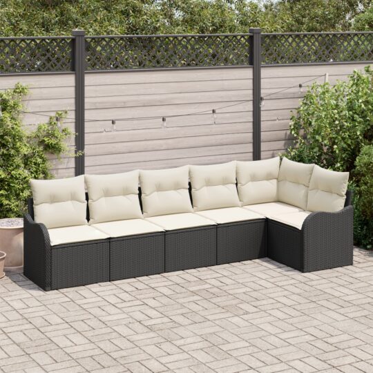 Set de canapele pentru grădină cu pernă 6 pcs Negru Rattan poli