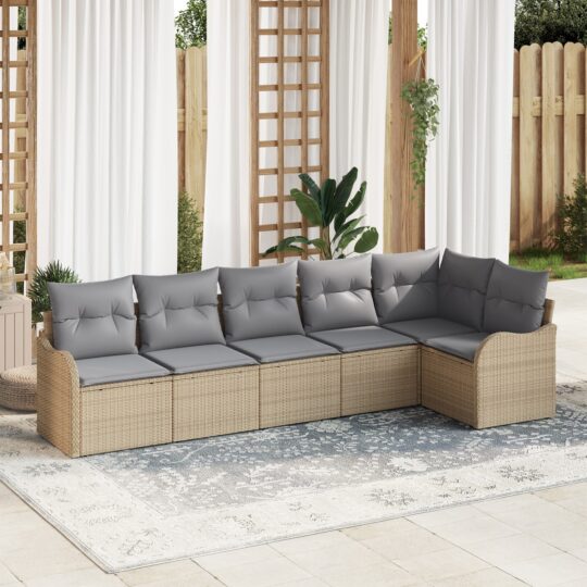 Set de canapele pentru grădină cu pernă 6 pcs Bej Rattan poli