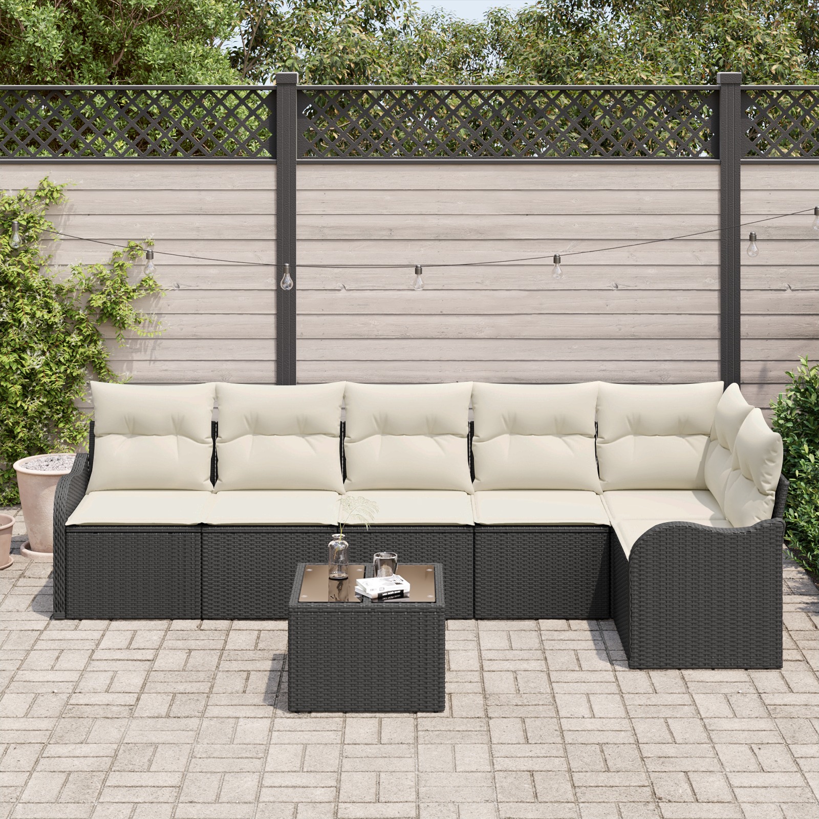 3354396 3 Set de canapele pentru grădină cu pernă 7 pcs Maro Rattan poli Set de canapele pentru grădină cu pernă 7 pcs Maro Rattan poli - imagine 3