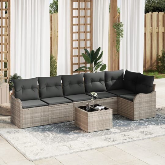 Set de canapele pentru grădină cu pernă 7 pcs Gri Rattan poli