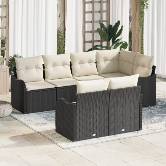 Set de canapele pentru grădină cu pernă 7 pcs Negru Rattan poli