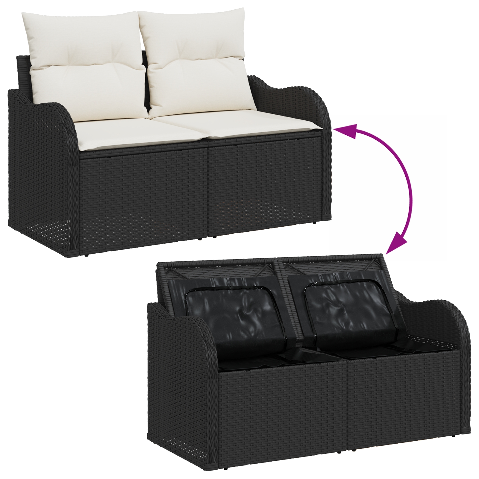3354406 9 Set de canapele pentru grădină cu pernă 7 pcs Negru Rattan poli Set de canapele pentru grădină cu pernă 7 pcs Negru Rattan poli - imagine 9
