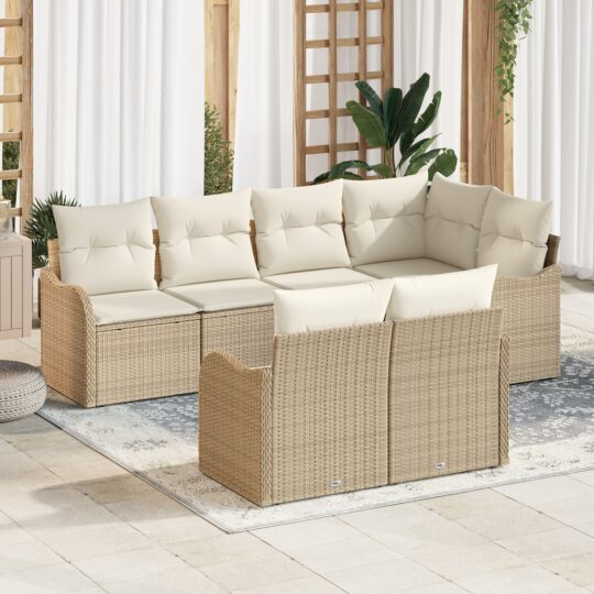 Set de canapele pentru grădină cu pernă 7 pcs Bej Rattan poli