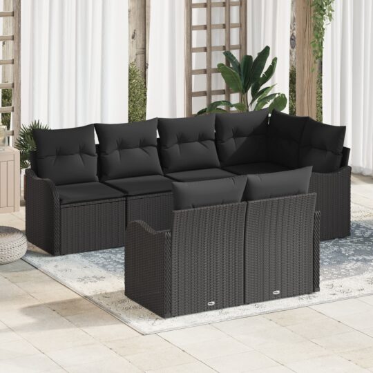 Set de canapele pentru grădină cu pernă 7 pcs Negru Rattan poli