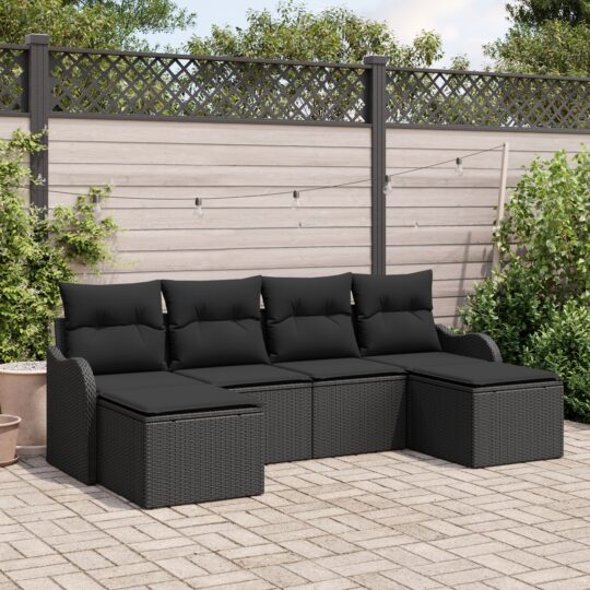 Set de canapele pentru grădină cu pernă 6 pcs Negru Rattan poli
