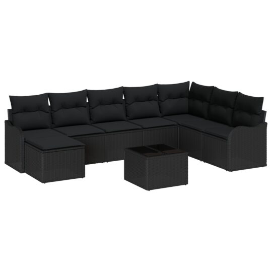 3354502 2 Set de canapele pentru grădină cu pernă 9 pcs Negru Rattan poli 3354502 2