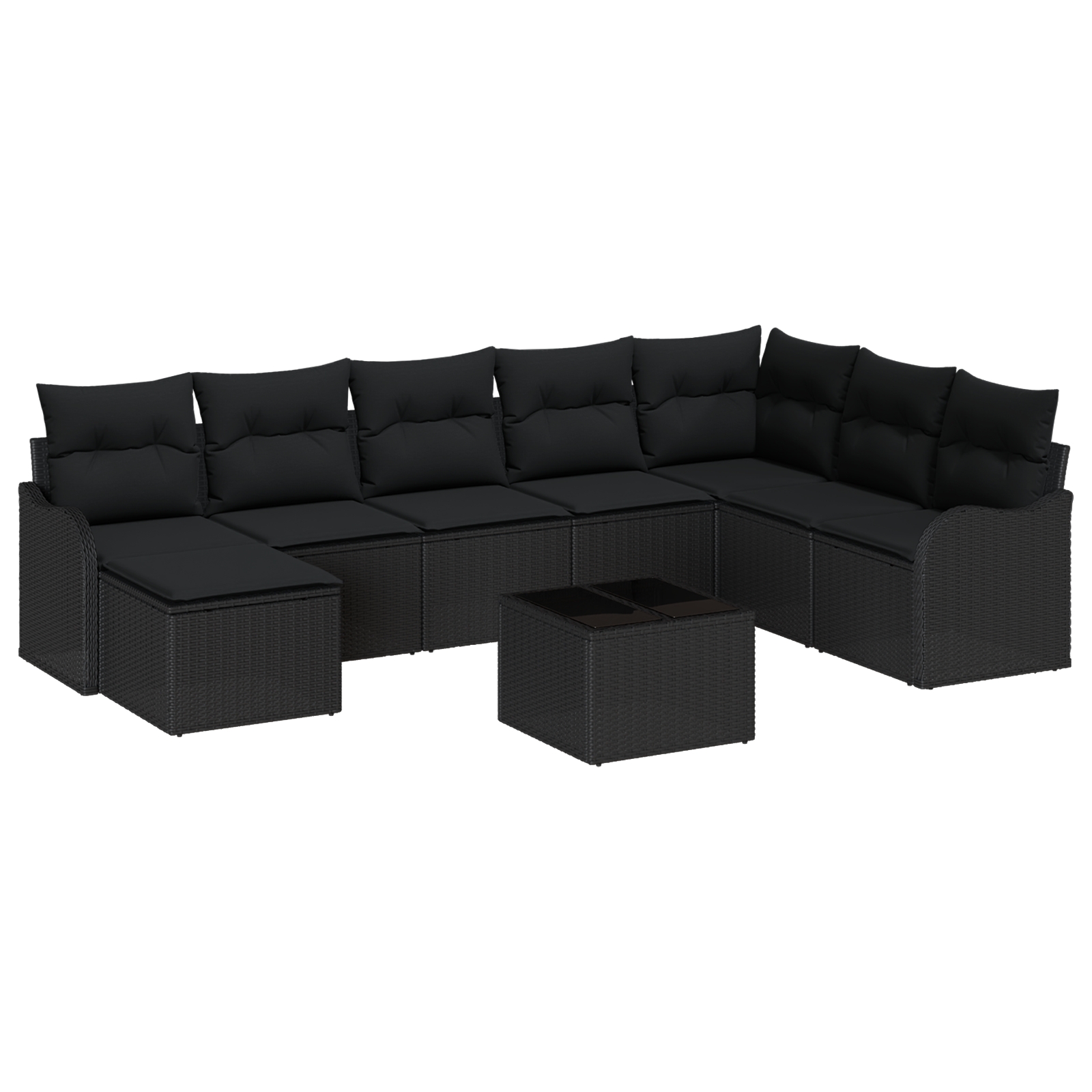 3354502 2 Set de canapele pentru grădină cu pernă 9 pcs Negru Rattan poli Set de canapele pentru grădină cu pernă 9 pcs Negru Rattan poli - imagine 2