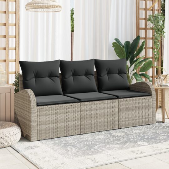 Set de canapele pentru grădină 3 pcs Gri deschis Rattan poli