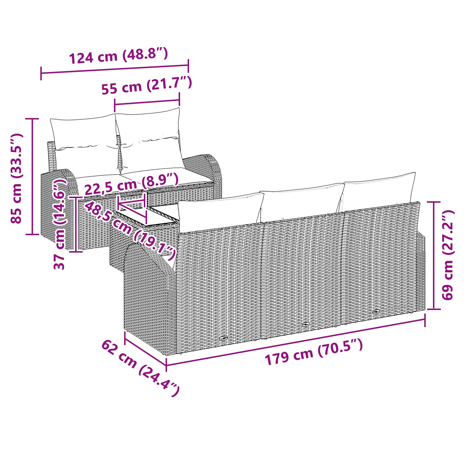 3354589 9 Set de canapele pentru grădină 6 pcs Bej și gri 55 x 55 x 37 cm Set de canapele pentru grădină 6 pcs Bej și gri 55 x 55 x 37 cm - imagine 9