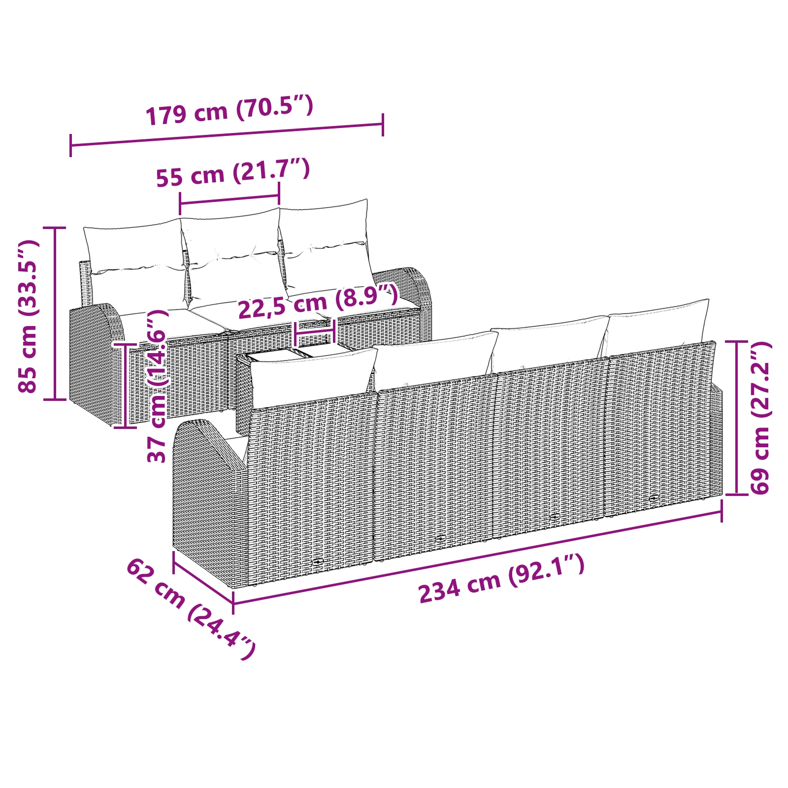 3354619 9 Set de canapele pentru grădină 8 pcs Bej și gri 55 x 55 x 37 cm Set de canapele pentru grădină 8 pcs Bej și gri 55 x 55 x 37 cm - imagine 9