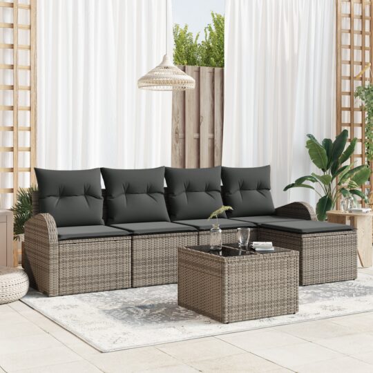 Set de canapele pentru grădină cu pernă 6 pcs Gri Rattan poli