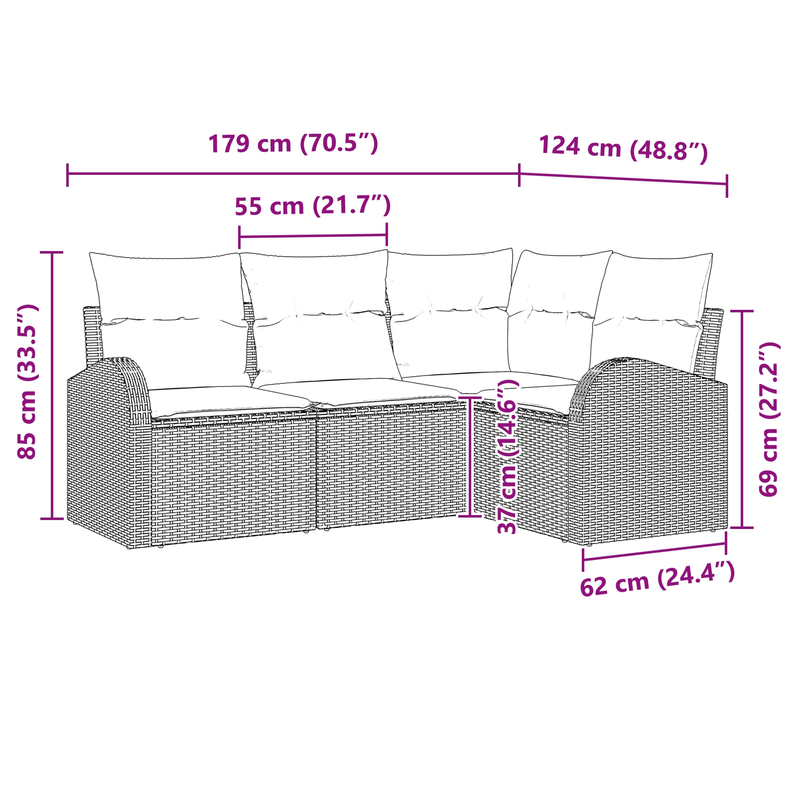 3354691 12 Set de canapele pentru grădină 4 pcs Gri deschis Rattan poli Set de canapele pentru grădină 4 pcs Gri deschis Rattan poli - imagine 12