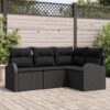 3354692 1 Set de canapele pentru grădină cu pernă 4 pcs Negru Rattan poli 3354692 1