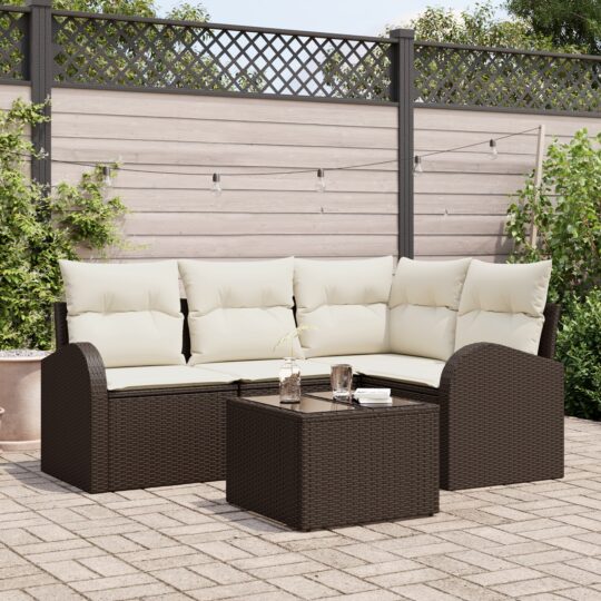 Set de canapele pentru grădină 5 pcs maro și alb Rattan poli