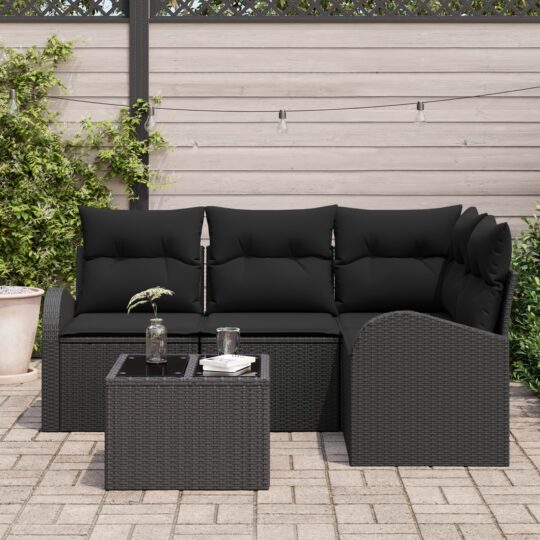 3354702 3 Set de canapele pentru grădină cu pernă 5 pcs Negru Rattan poli 3354702 3
