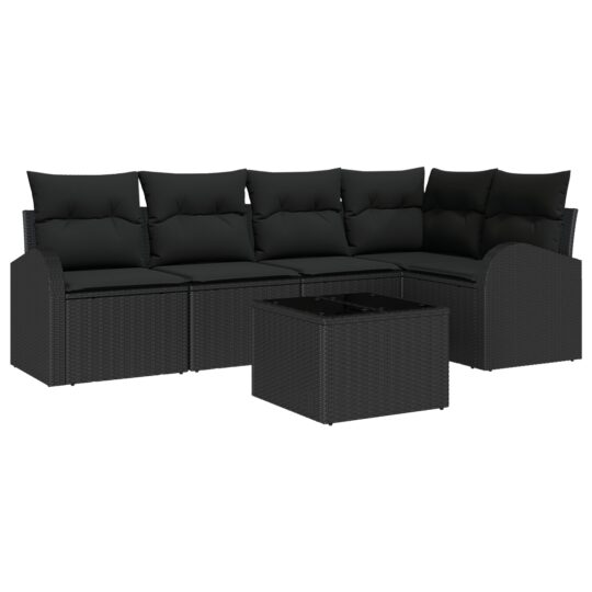 Alternative view of Set de canapele pentru grădină cu pernă 6 pcs Negru Rattan poli