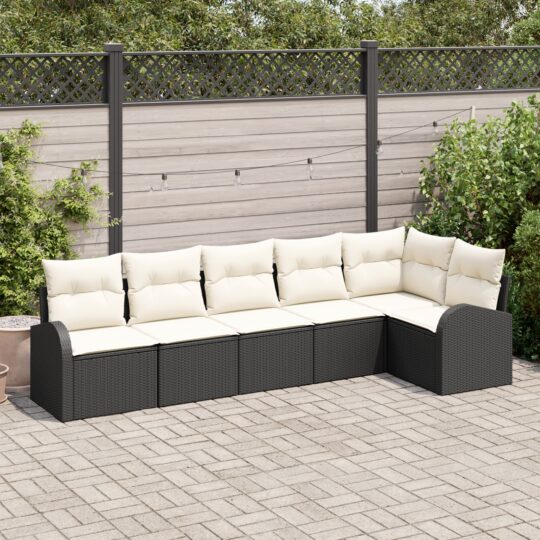 Set de canapele pentru grădină 6 pcs Negru și alb Rattan poli