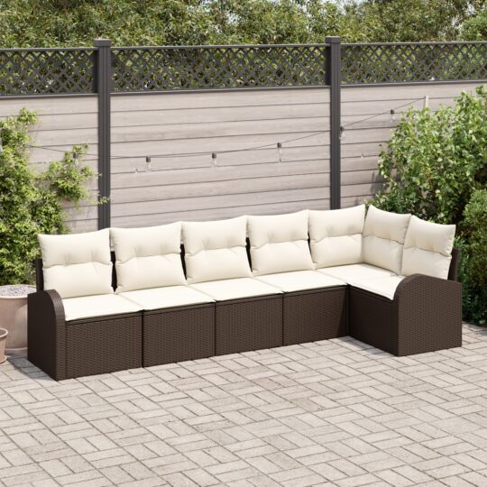 Set de canapele pentru grădină 6 pcs maro și alb Rattan poli