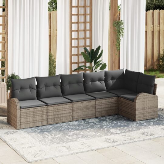 Set de canapele pentru grădină cu pernă 6 pcs Gri Rattan poli