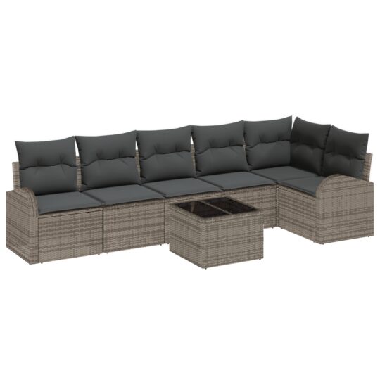 Alternative view of Set de canapele pentru grădină cu pernă 7 pcs Gri Rattan poli