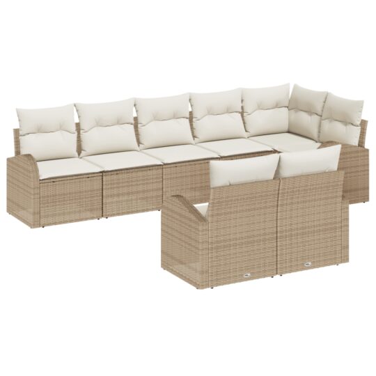 Set de canapele pentru grădină 8 pcs Bej și alb Rattan poli