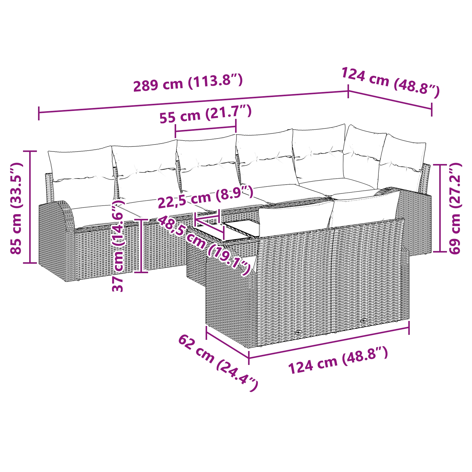 3354770 11 Set de canapele pentru grădină 9 pcs Bej și alb Rattan poli Set de canapele pentru grădină 9 pcs Bej și alb Rattan poli - imagine 11