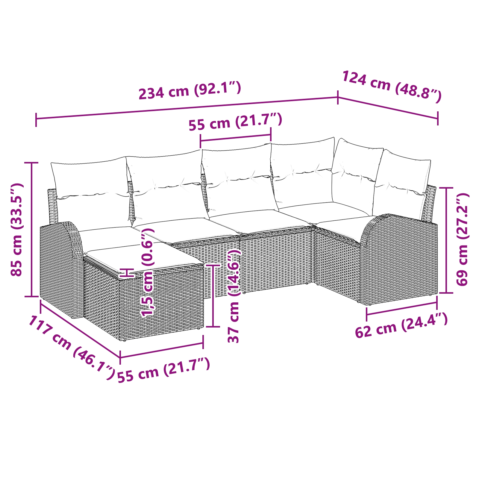3354776 10 Set de canapele pentru grădină 6 pcs Negru și alb Rattan poli Set de canapele pentru grădină 6 pcs Negru și alb Rattan poli - imagine 10