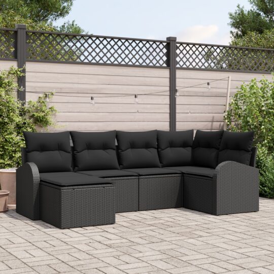 Set de canapele pentru grădină cu pernă 6 pcs Negru Rattan poli
