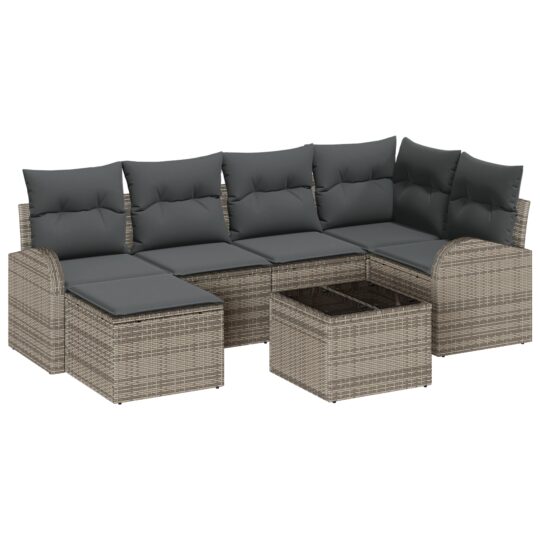 Alternative view of Set de canapele pentru grădină cu pernă 7 pcs Gri Rattan poli