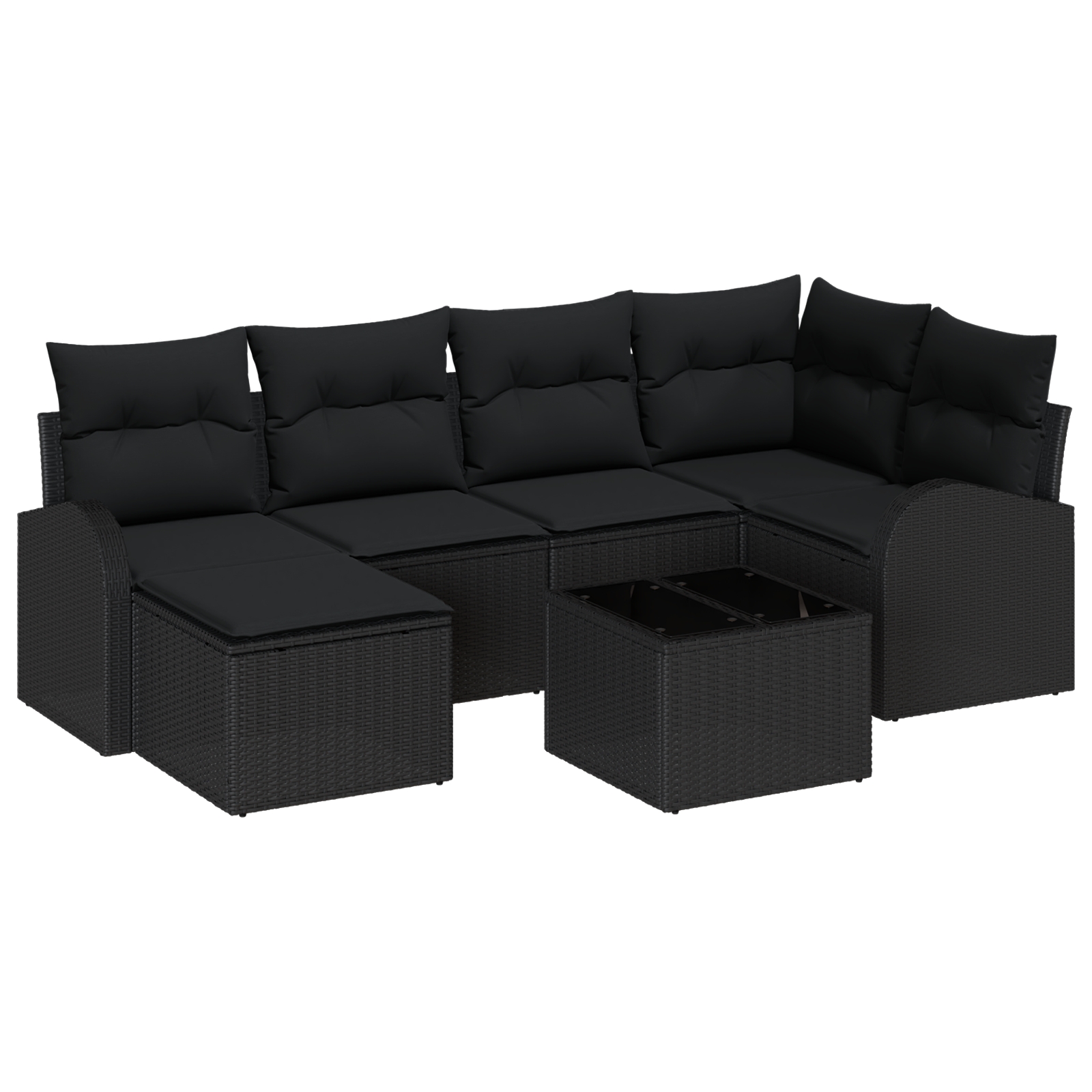 3354792 2 Set de canapele pentru grădină cu pernă 7 pcs Negru Rattan poli Set de canapele pentru grădină cu pernă 7 pcs Negru Rattan poli - imagine 2