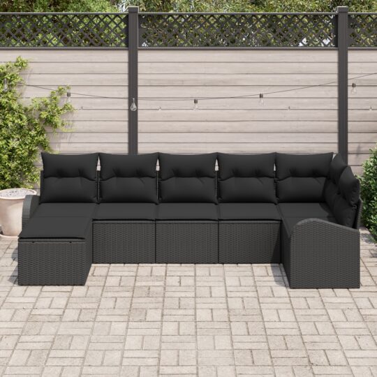 3354802 3 Set de canapele pentru grădină 7 pcs Negru Rattan poli 3354802 3
