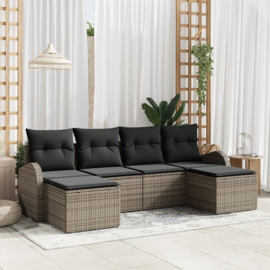 Set de canapele pentru grădină cu pernă 6 pcs Gri Rattan poli