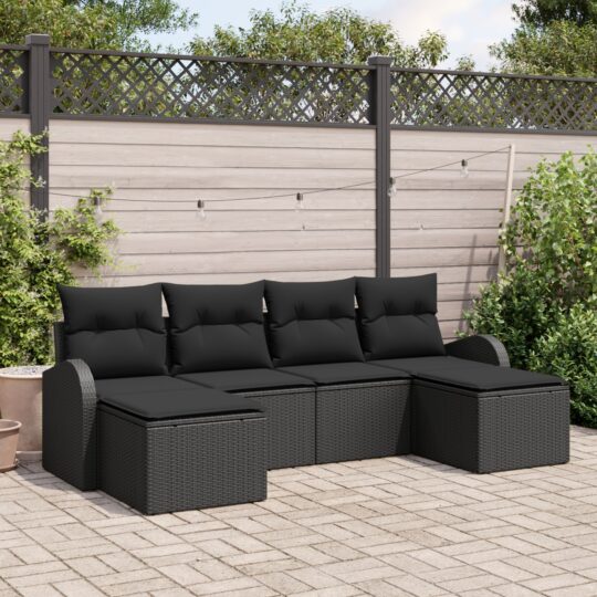 Set de canapele pentru grădină cu pernă 6 pcs Negru Rattan poli