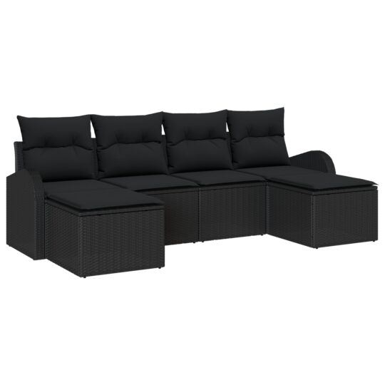 Alternative view of Set de canapele pentru grădină cu pernă 6 pcs Negru Rattan poli