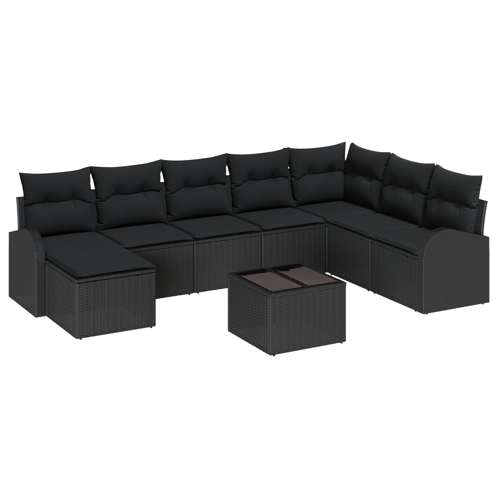 3354842 2 Set de canapele pentru grădină cu pernă 9 pcs Negru Rattan poli Set de canapele pentru grădină cu pernă 9 pcs Negru Rattan poli - imagine 2