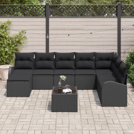 3354842 3 Set de canapele pentru grădină cu pernă 9 pcs Negru Rattan poli 3354842 3