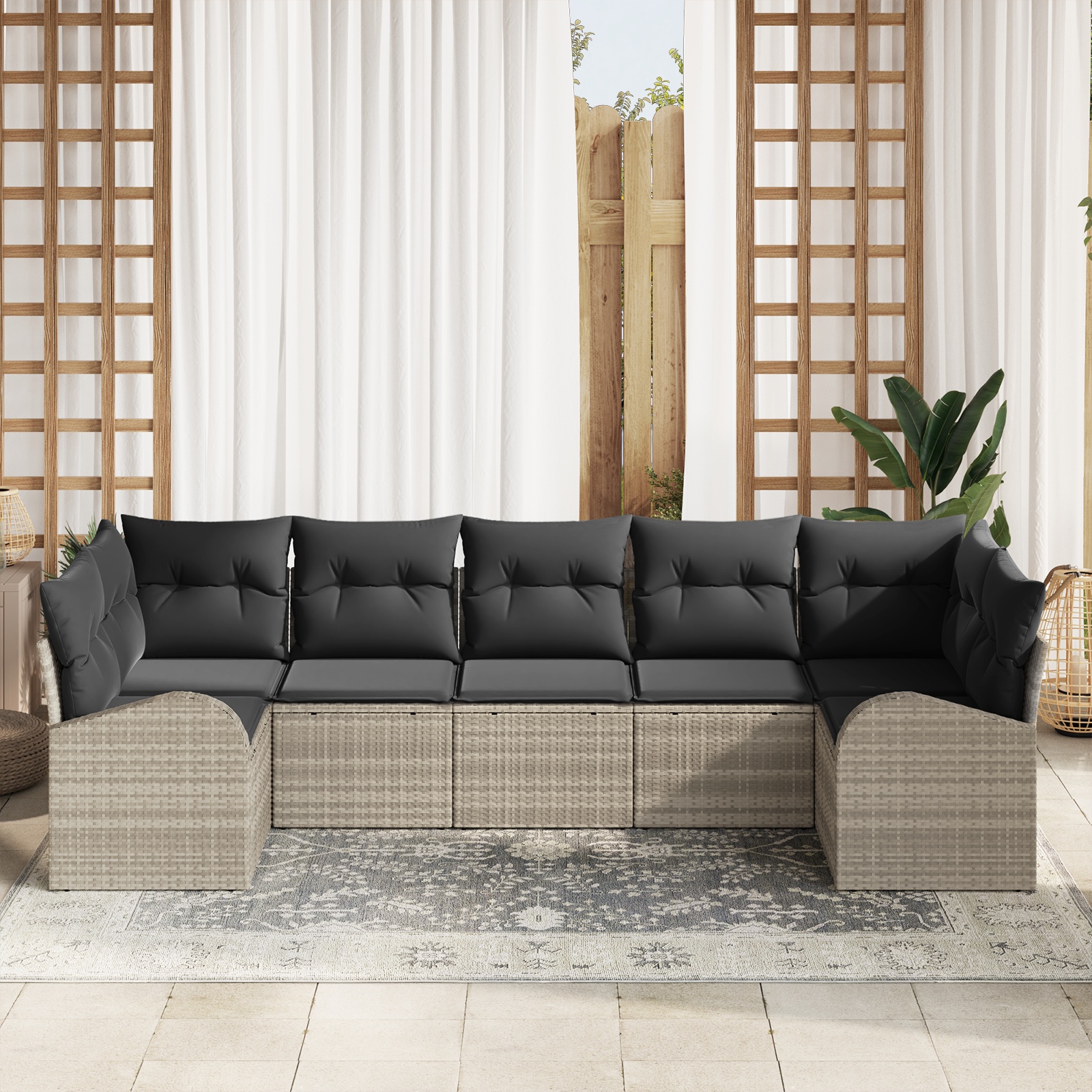 3354861 3 Set de canapele pentru grădină 7 pcs Gri deschis Rattan poli Set de canapele pentru grădină 7 pcs Gri deschis Rattan poli - imagine 3